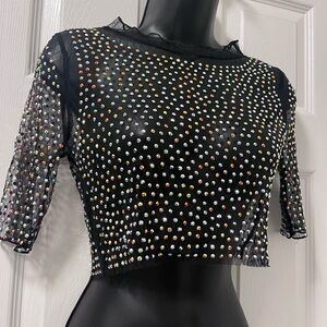 HOT & DELICIOUS rainbow rhinestone mesh crop top, size S